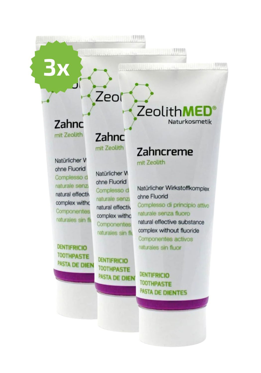 3x dentifricio ZeolithMED 75ml in confezione risparmio, dentifricio senza fluoro