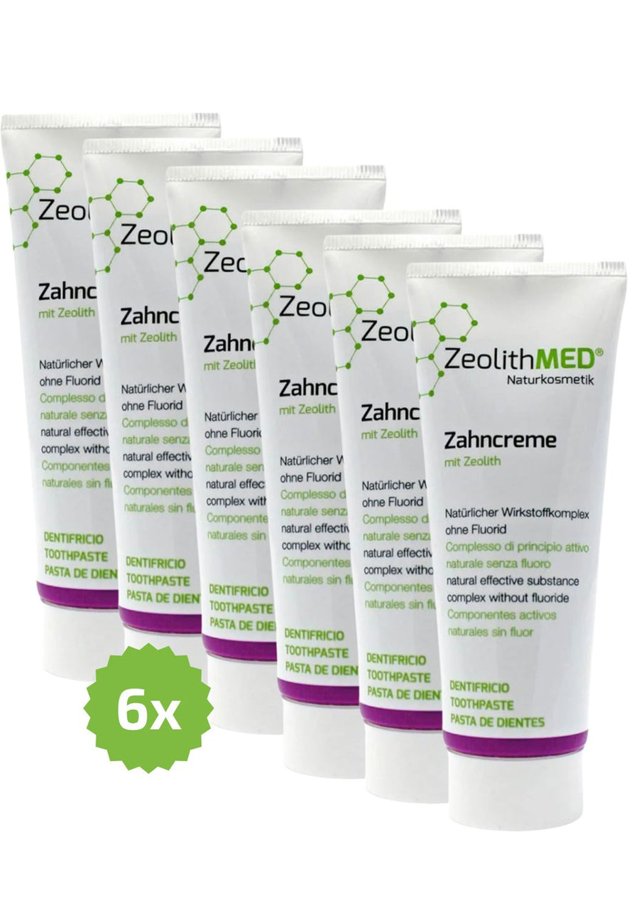 6x dentifricio ZeolithMED 75ml in confezione risparmio, dentifricio senza fluoro