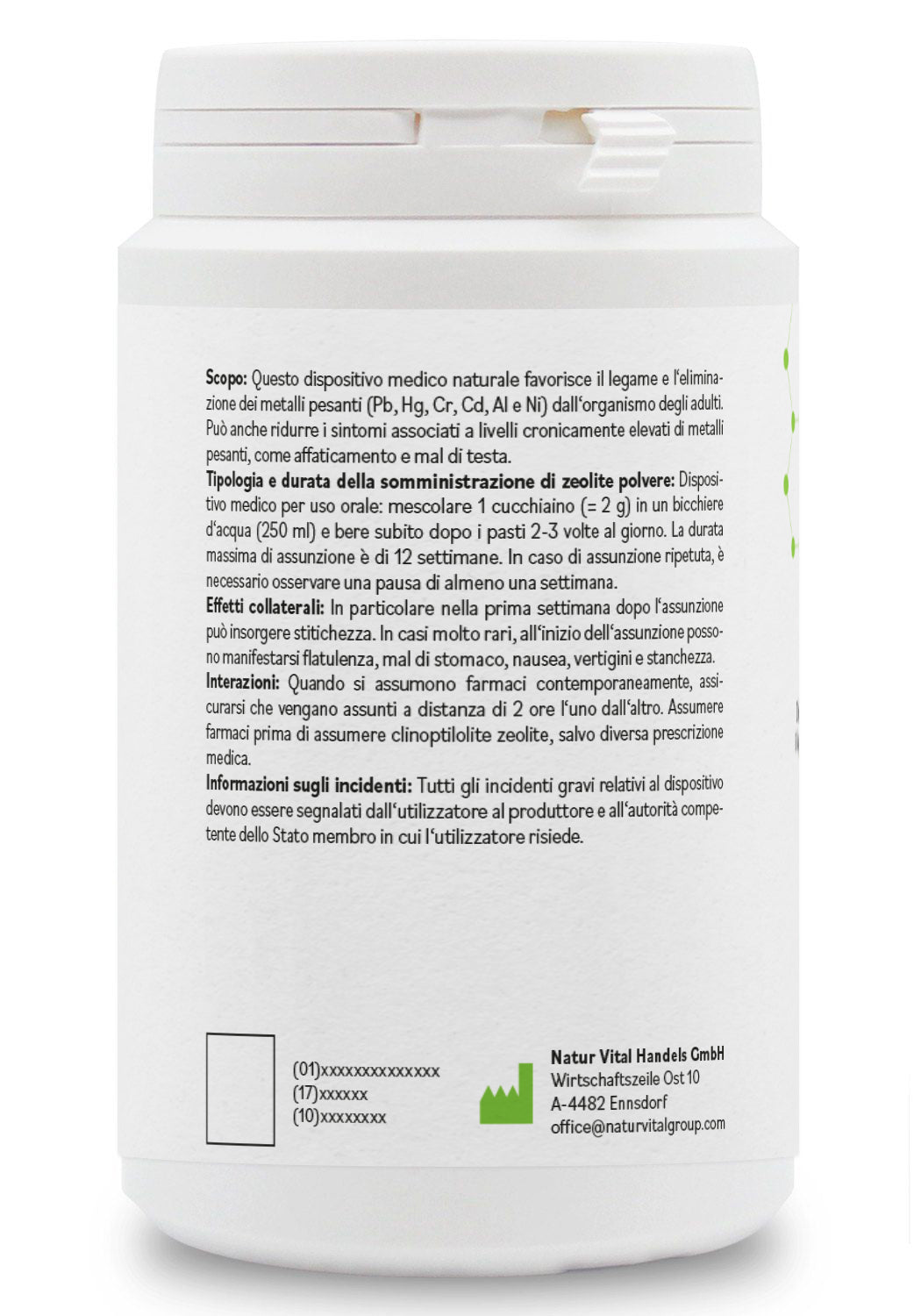 ZeolithMED polvere detox 200g, dispositivo medico con certificato CE