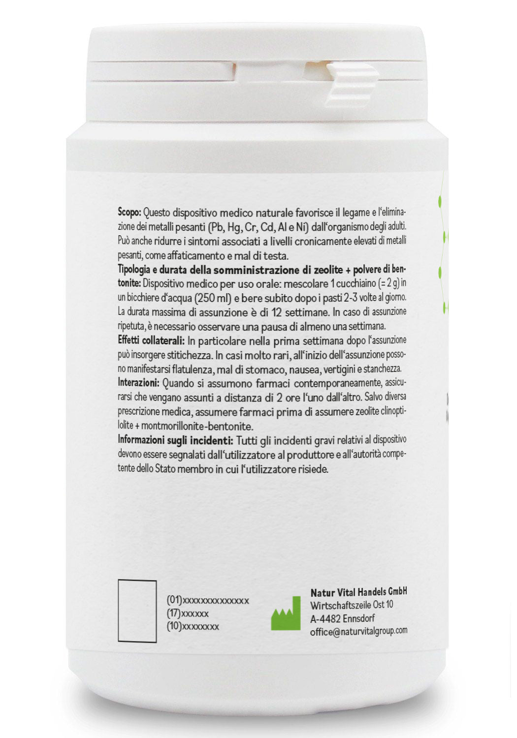 ZeoBentMED polvere detox 200g, dispositivo medico con certificato CE