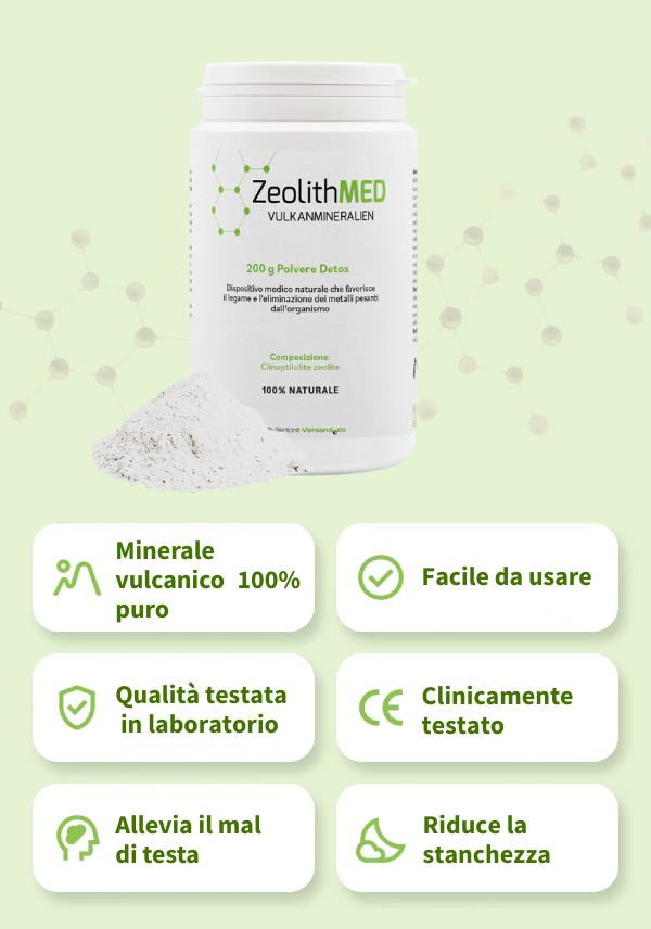 ZeolithMED polvere detox 200g, dispositivo medico con certificato CE
