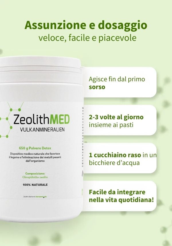 ZeolithMED polvere detox 650g, dispositivo medico con certificato CE
