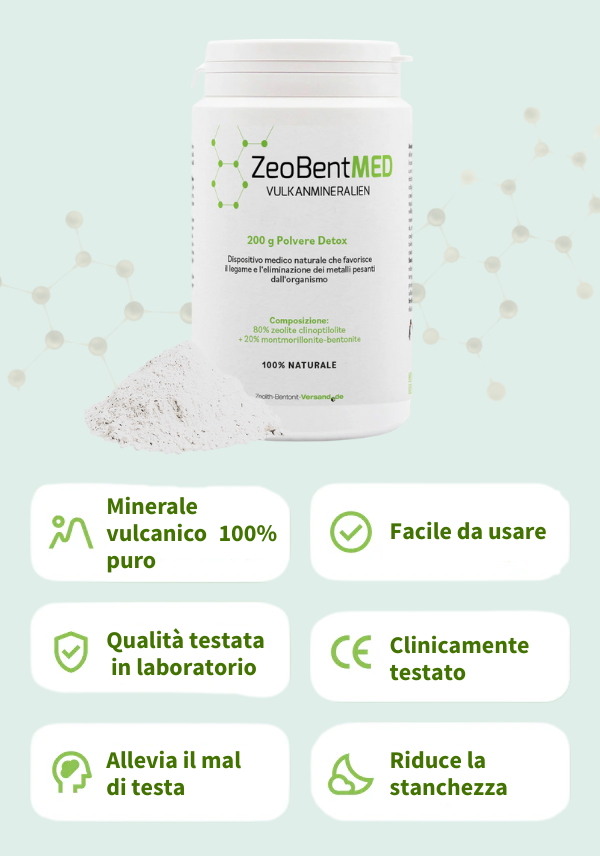 ZeoBentMED polvere detox 200g, dispositivo medico con certificato CE