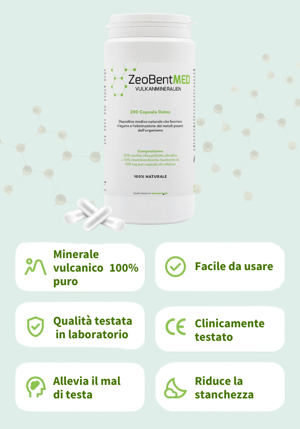 ZeoBentMED 200 capsule detox, dispositivo medico con certificato CE